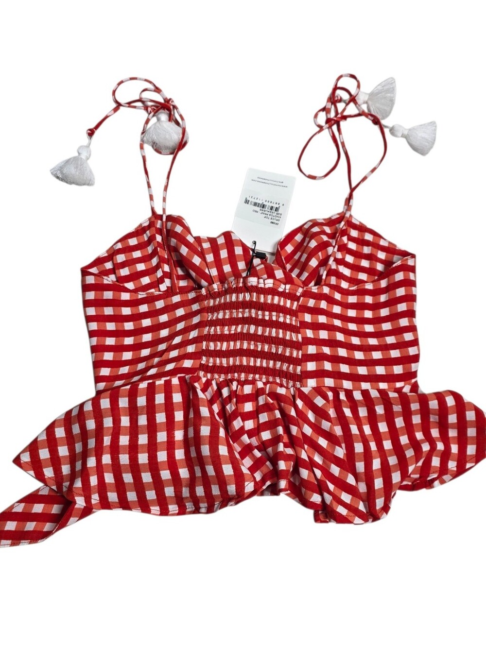 FAITHFULL THE BRAND Red plaid peplum camisole with front tie - Picture 9 of 16